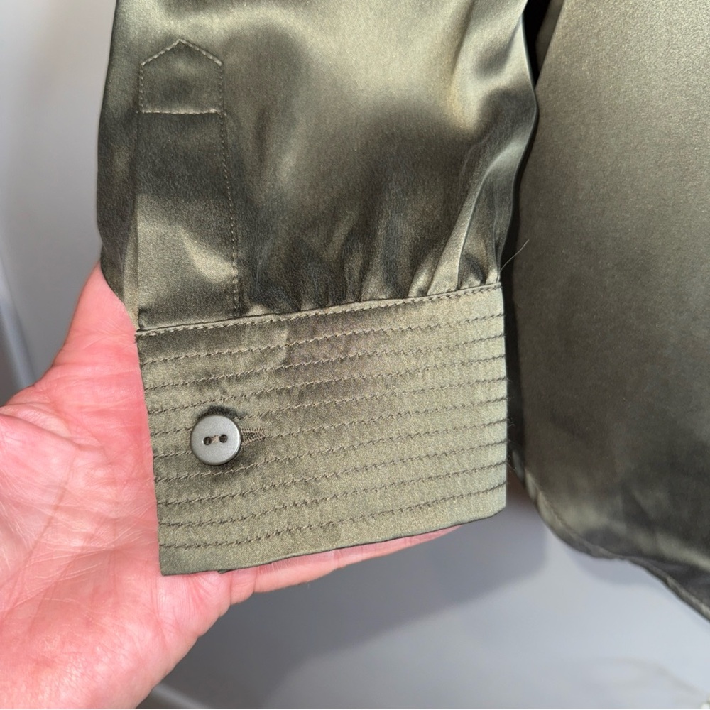 Ruti Sleek Olive Blouse 100% Silk for Women - Picture 6 of 9